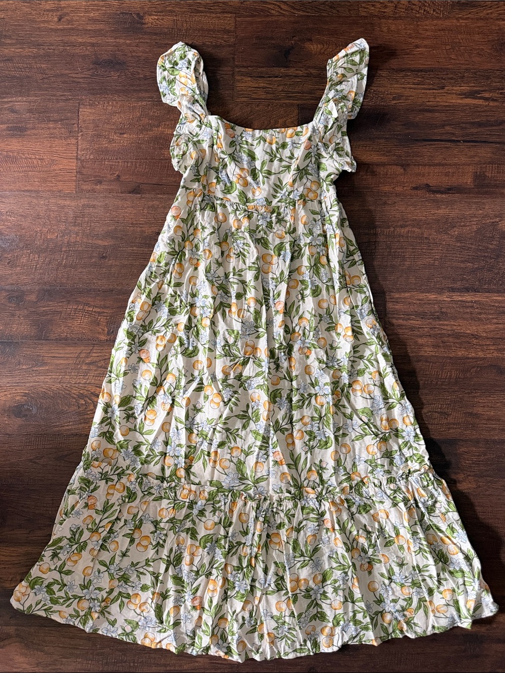 Blu Pepper White Lemon Print Maxi Dress with Green Leaves